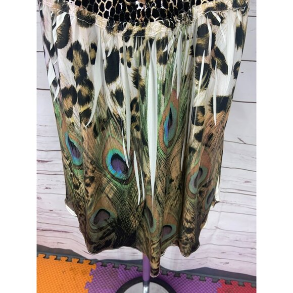 Reina Peacock & Animal Print Sleeveless Cardigan‎ Open Knit Detail Size Large - Picture 10 of 13